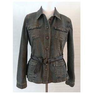 Tapemeasure Distressed Denim Jacket w/Belt